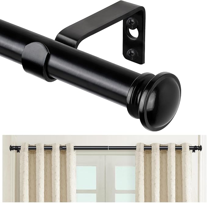 TONIAL Curtain Rods for Windows 66 to 120 Inch, Telescoping Splicing 3/4 Single Rods for Windows Decorative Drapery Rod 32 to 144 (2.6-12ft) with Small Finial, Black