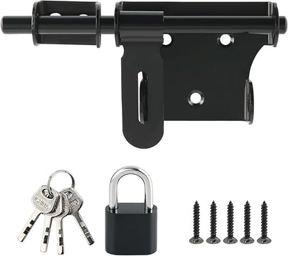 Alise 6 Inch Slide Bolt Gate Latch, Door Lock with Padlock Set, Heavy Duty Stainless Steel Barrel Bolts Safety Door Lock for Wooden Fence, Outdoor Fence,Shed Door Black