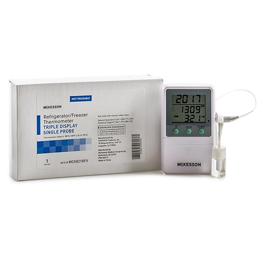 McKesson Refrigerator and Freezer Thermometer, Single-Probe - Waterproof Digital Triple Display, 1 Count