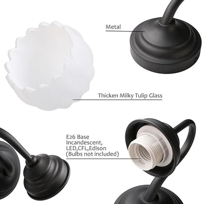 Pathson Milk White Wall Sconce Lamp with Tulip Thicken Glass, Modern Bathroom Sconce Hardwired Wall Vanity Light Indoor Decor for Mirror Living Room Foyer Loft Bedroom Farmhouse Lighting