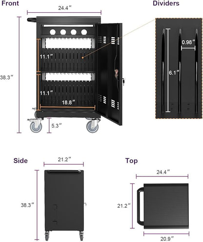 Laptop Charging Cart, 32 Charging Ports Laptop Storage Cart, 30-Bay Mobile Charging Cabinet for iPads up to 16.3", Chromebook Devices, Cord Management, Access Lock.School,Business.Black