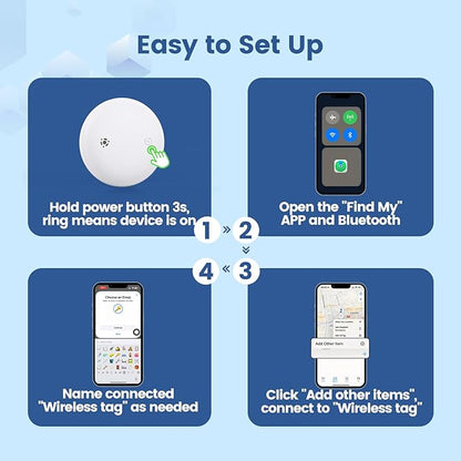 Smart Pet Tracker for Collar - Dog Trackers Location for Pet with Holder, No Monthly Fee, Real-Time Tracking, iOS Only, Emergency Contact, Long-Lasting, Anti-Lost Tracker for Cats, Bag Straps,Blue