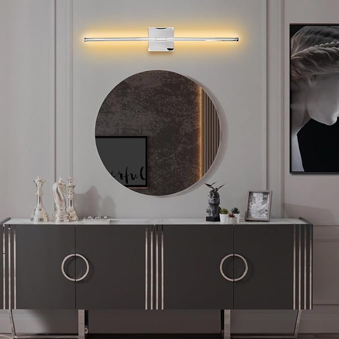 LED Wall Sconce with Remote Control, LED Wall Light, 5 Colors 3000K-6500K & Dimmable, Hardwire Wall Lamp for Living Room, Bedroom, Chrome