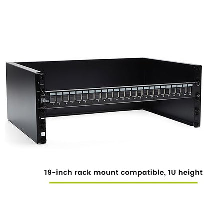 trueCABLE Shielded 24 Port 19” Toolless Modular Patch Panel, Blank, 1U Rack Mount, with Cable Management Bar and Ground Wire, High Density, Black