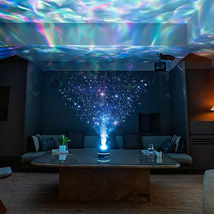 3-in-1 Galaxy Projector Humidifier & Essential Oil Diffuser, 7-Color Rotating Star Night Light with Healing Water Wave Lighting, Aromatherapy for Relaxation & Sleep, for Bedroom Home Decor