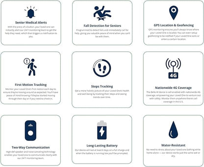Safety+ 4G Medical Alert System: Fall Detection, GPS Location, 24/7 Monitoring, Mobile Caregiver App, Small, Lightweight-Call to Activate Wireless Call Button, Personal Safety, Wearable Panic Button