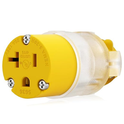 ELEGRP Lighted 20 Amp 125 Volt NEMA 5-20R 2 Pole 3 Wire Grounding Straight Blade Electrical Plug Replacement Cord Outlet Commercial Grade, Yellow, 1 Pack
