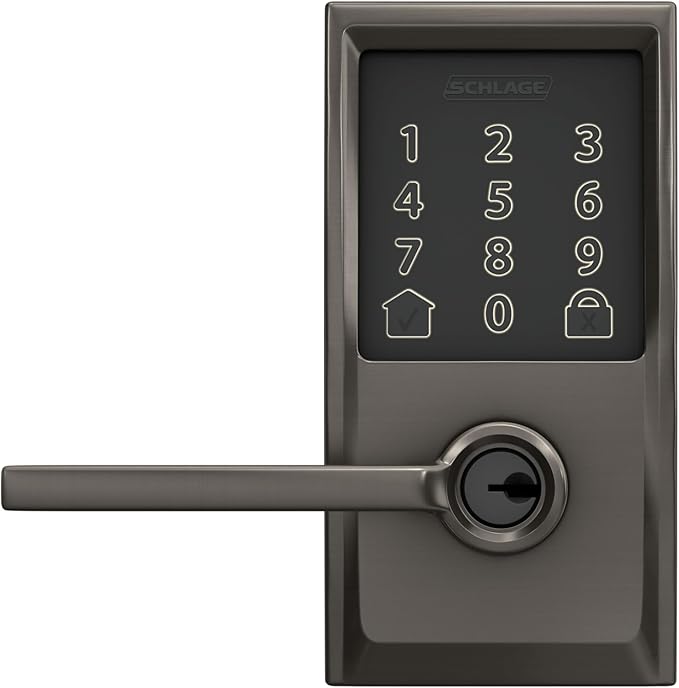 Schlage FE789WBCEN530LAT Encode Century WiFi Latitude Lever Smart Keyless Entry Touchscreen Door Lock, Black Stainless