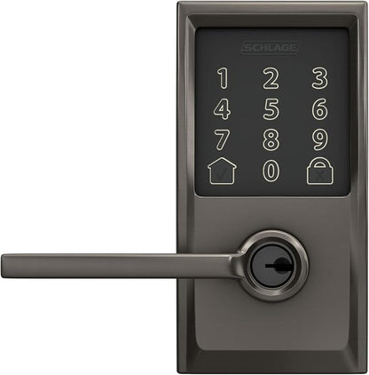 Schlage FE789WBCEN530LAT Encode Century WiFi Latitude Lever Smart Keyless Entry Touchscreen Door Lock, Black Stainless