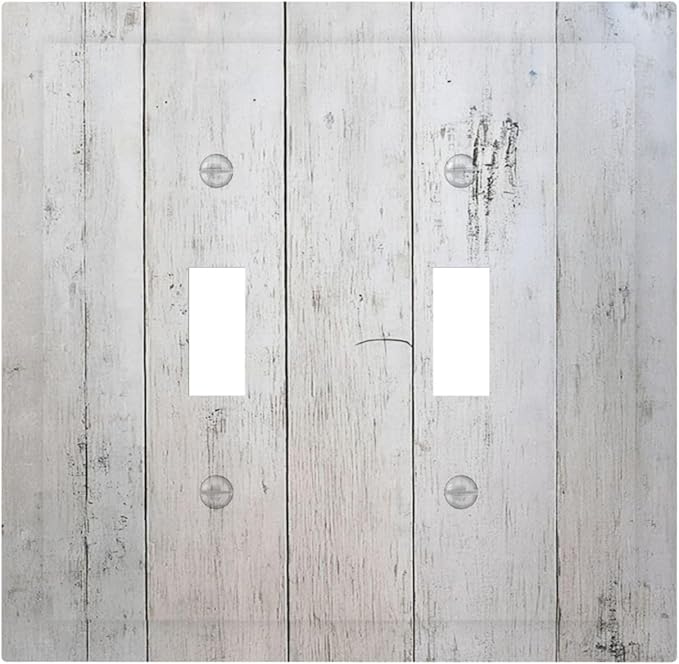 Rustic White Grey Wood Grain Decorative Switch Plates 2 Gang Double Toggle Outlet Light Switch Cover Wall Plate Electrical Faceplate for Bedroom Bathroom Decor