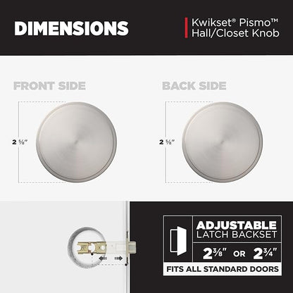 Kwikset Pismo Interior Passage Door Knob, Handle For Closet and Hallway Doors, Non-Locking Doorknob in Satin Nickel, with Microban Protection