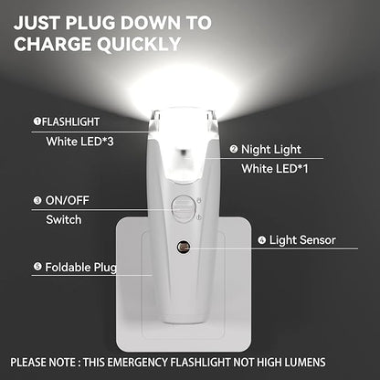 3-in-1 Rechargeable Emergency Flashlight, Plug in Power Failure LED Light for Home, Plug in Flashlights for Home Power Failure, Hurricane Supplies, Survival Kits, Emergencies Lights 5 Packs