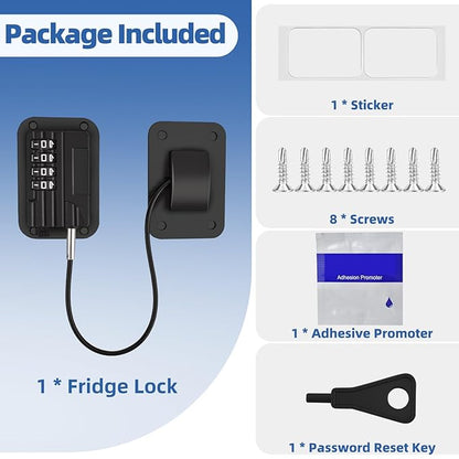 Refrigerator Lock, Heavy Duty Fridge Locks for Kids, Freezer Lock with Combination for Refrigerator Drawer Cabinet Safety, Easy to Install No Keys Needed Black, 2 Packs