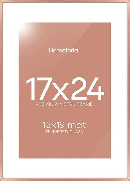 Homeforia 17x24 Picture Frame Silver, High End Metal 17x24 Frames with Mat 13x19 for Photo, 17 x 24 Silver Poster Frame Matted to 13 x 19 Print, 24x17 Hanging Frame, Tempered Glass, Wall Kit, Set of 1