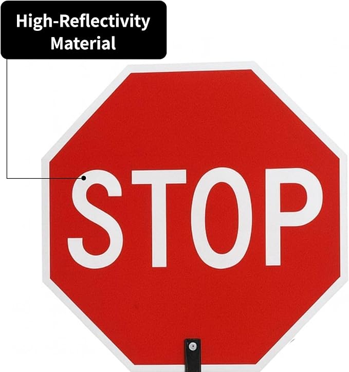 BESEA 18 Inch Handheld STOP & SLOW Sign, Double-Sided Reflective Paddle for Traffic Control, School Crossings, Construction Zones,Caution Areas Durable Non-Telescopic Handle, High-Visibility Safety Sign