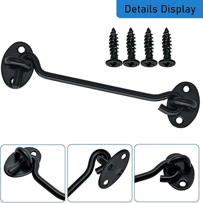 4 Pack 6" Hook and Eye Gate Latch, Stainless Steel Rust-Resistant Barn Door Lock Cabin Hooks for Gate Shutters Window Slide Barn Shed Cabinet Bathroom, with 16pcs Screw,Black
