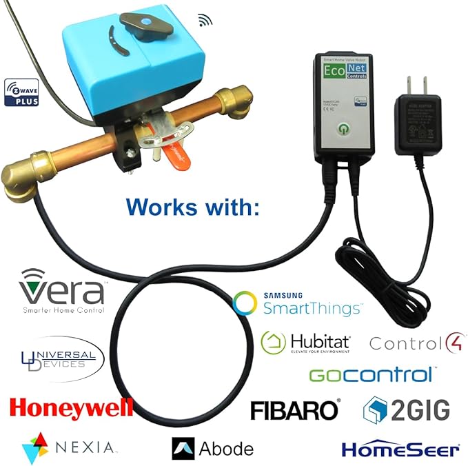 Smart Valve Controller, Compatible with Z-Wave Plus, Automated Water Shut-Off Device - Z-Wave HUB Required - Integrated 1" Ball Valve
