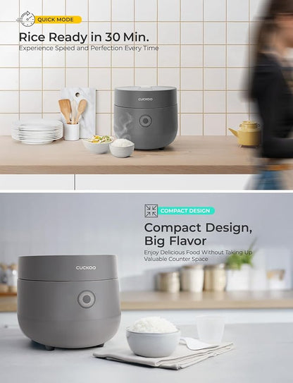 CUCKOO Micom Rice Cooker 3-Cup Uncooked / 6-Cup Cooked with Nonstick Inner Pot, Small Rice Maker with 8 Menu Options, Fuzzy Logic Technology, Auto Clean, Quick Rice Mode, Gray (CR-0375FG)