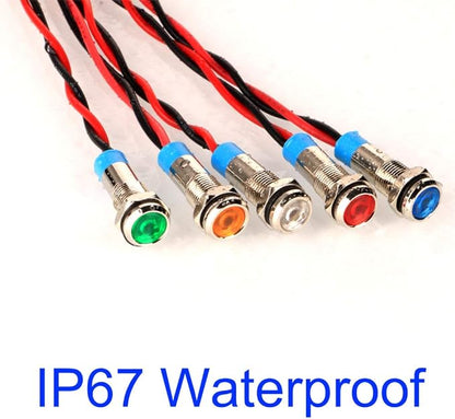 10pcs 6mm 1/4" AC/DC 12-24V LED Metal Indicator Light Waterproof Signal Lamp Pilot Dash Directional Car Truck Boat with Wire