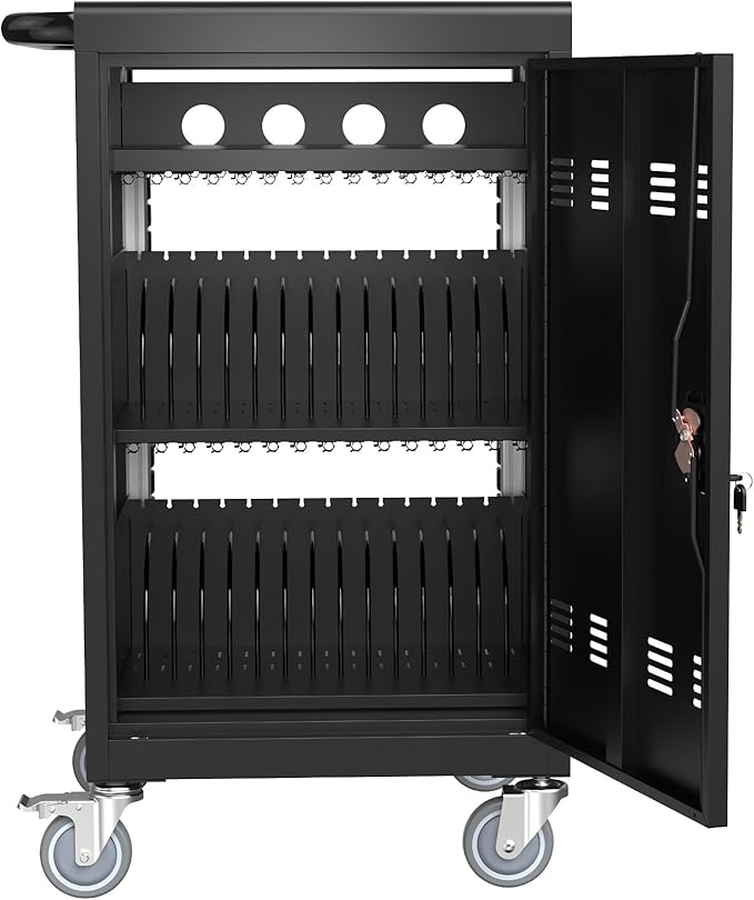 Laptop Charging Cart, 32 Charging Ports Laptop Storage Cart, 30-Bay Mobile Charging Cabinet for iPads up to 16.3", Chromebook Devices, Cord Management, Access Lock.School,Business.Black