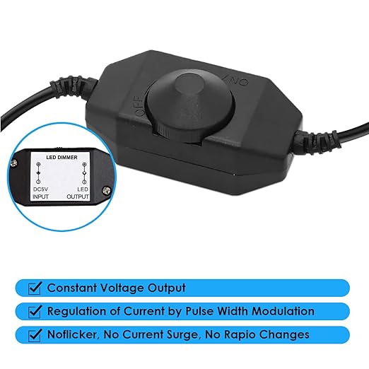 Onite 2-Pack USB Rotary Dimmer Switch with Knob, Current Adjustable Controller for 5V USB LED Strips, Lights, USB Fans (Black)