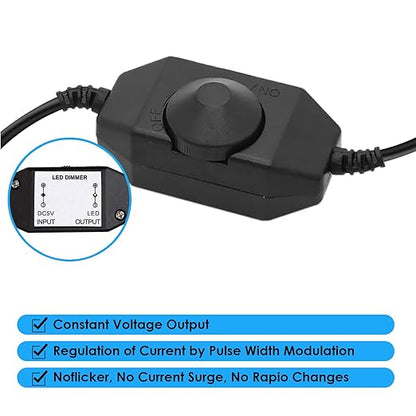 Onite 2-Pack USB Rotary Dimmer Switch with Knob, Current Adjustable Controller for 5V USB LED Strips, Lights, USB Fans (Black)