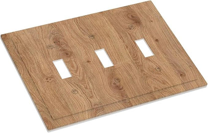 Decorative Switch Plates Vintage Rustic Wood Color Brown Wood Grain 3 Gang Wall Plate Faceplate Triple Toggle Light Switch Cover Electrical Wall Panels for Farmhouse Cabin Decor