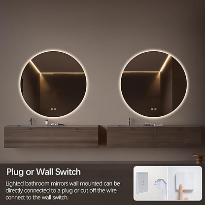 Niccy Round Led Mirror for Bathroom, 40" Circle Frameless Backlit Mirror wiht Light, Anti-Fog, 3 Colors, Waterproof, Memory Function