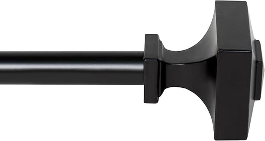 Deco Window Adjustable Curtain Rod for Windows 18 to 44 Inch Extendable Heavy Duty 3/4 Inch Iron Drapery Pole with Square Finials Wall Mounted French Door Curtain Rods (Pack of 1, Black)