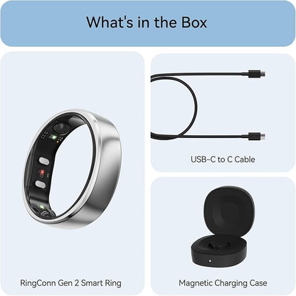 RingConn Gen 2, World’s First Smart Ring with Sleep Apnea Monitoring, No APP Subscription, 12-Day Battery Life, Stress/Heart Rate/Women's Health Tracker, Android & iOS Compatible (Silver, Size 12)
