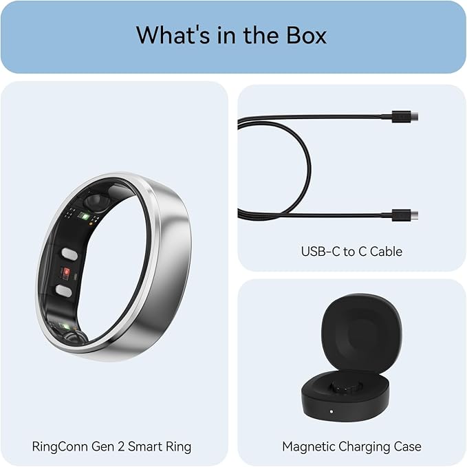 RingConn Gen 2, World’s First Smart Ring with Sleep Apnea Monitoring, No APP Subscription, 12-Day Battery Life, Stress/Heart Rate/Women's Health Tracker, Android & iOS Compatible (Silver, Size 8)