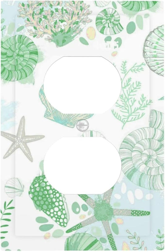 Beach Nautical Starfish Scallop Coral Conch Outlet Covers 1 Gang Duplex Light Switch Cover Decorative Switch Plates Electrical Receptacle Faceplate Wall Plate for Bathroom Home Decor