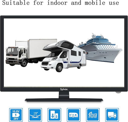SYLVOX 24'' TV 12/24 Volt TV 1080P FHD, with Digital Video Disc Player FM Radio Base and Digital Noise Reduction, Suitable for RV Camper Kitchen Bedroom Boat