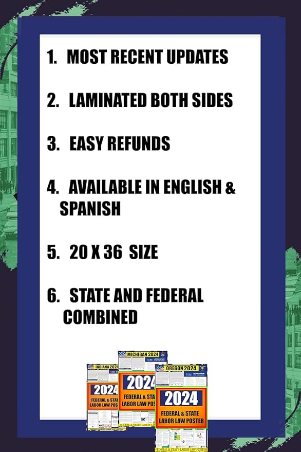2026 California State Labor Law Poster - State, Federal and OSHA Compliant Laminated Poster - Ideal for Posting in the Workplace - Easy to Read - Poster 17" x 36" Laminated