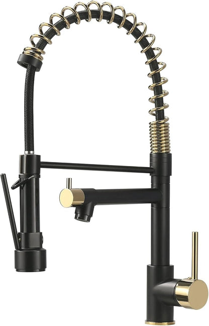 AIMADI Kitchen Faucet,Black and Gold Kitchen Faucet with Sprayer,Commercial Style Matte Black Single Handle Single Hole Kitchen Sink Faucet