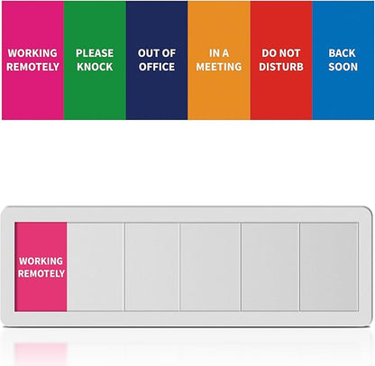 Office Door Signs 6 Options Do Not Disturb, Please Knock, In A Meeting, Out Of Office, Working Remotely Back Soon Privacy Door Slider Sign For Meeting & Conference Room Silver