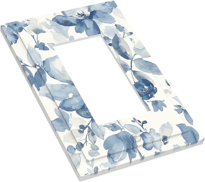 Decorative Outlet Covers Blue Watercolor Floral 1 Gang Single Rocker Light Switch Cover Plate Wall Plates GFCI Faceplate for Bedroom Bathroom Decor