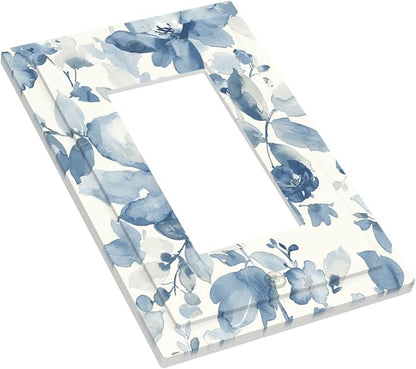 Decorative Outlet Covers Blue Watercolor Floral 1 Gang Single Rocker Light Switch Cover Plate Wall Plates GFCI Faceplate for Bedroom Bathroom Decor