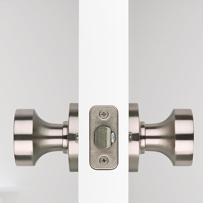 Kwikset Pismo Door Knob Set, 6 Pack with 3 Non-Locking Passage and 3 Locking Keyless Privacy Handles, with Round Rose, Featuring Microban Protection in Satin Nickel