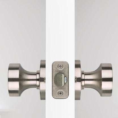 Kwikset Pismo Door Knob Set, 6 Pack with 3 Non-Locking Passage and 3 Locking Keyless Privacy Handles, with Round Rose, Featuring Microban Protection in Satin Nickel