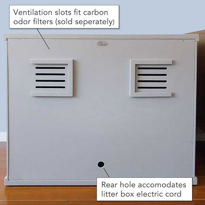 THE REFINED FELINE Cat Litter Box Enclosure Cabinet, Farmhouse, Smoke Gray, Mid-Century Feet, XLarge, Hidden Litter Cat Furniture with Drawer