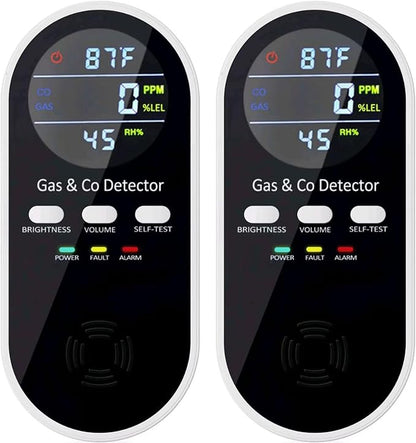 5-in-1 Upgraded Gas & Carbon Monoxide Detectors Plug in, Combination Natural Gas Detector and Carbon Monoxide Detector with ℉, Humidity and Sound, Brightness Control, Holds 9V Battery (not Included)