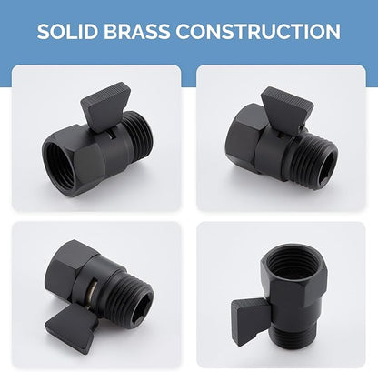Angle Simple Shower Valve, Brass Water Flow Shut Off Valve for Hand Shower, RV Hose Flow Restrictor, Matte Black