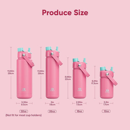 ENCOOL Insulated Water Bottle with Straw Stainless Steel Water Bottle, Leak-Proof, BPA-Free, Double Wall Vacuum Keeps Cold for 24 Hours for Sports, Travel, School (32 oz, Tulip)
