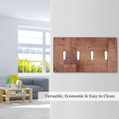 Rustic Brown Dark Wood Texture Printing Light Switch Covers Quad Toggle Electrical Faceplate 4 Gang Wall Plate Decorative Switch Plates For Farmhouse Cabin Decor