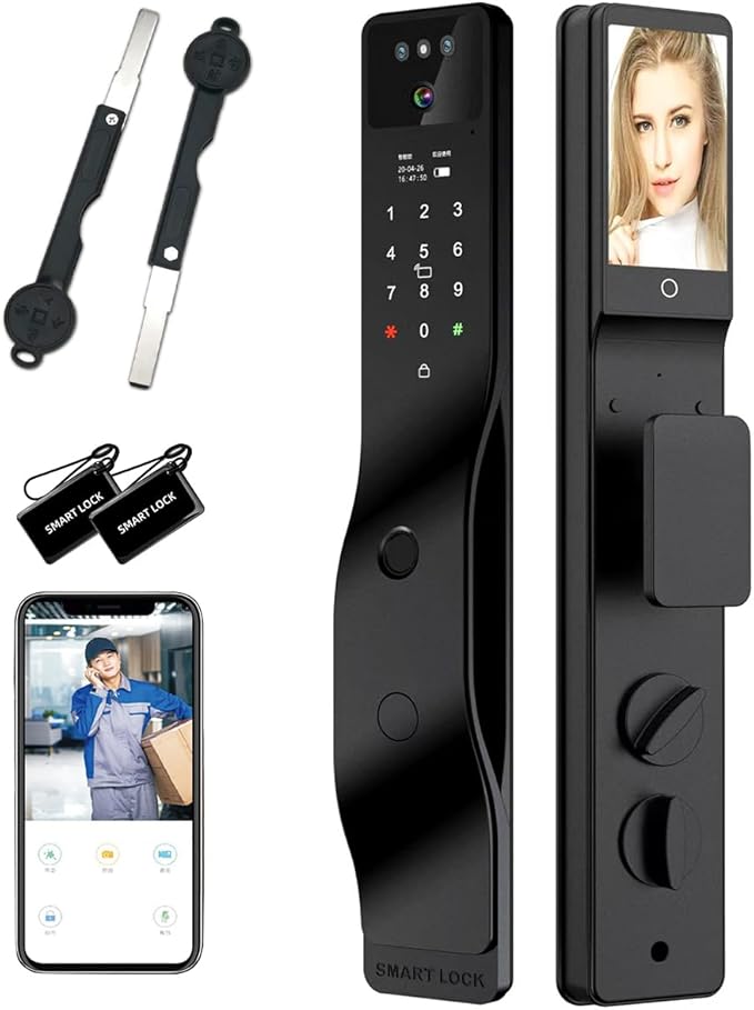 Sophies Smart Door Lock with Camera, Wi-Fi Smart Locks Fully Automatic 3D Face Recognition Smart Biometrics Fingerprint Door Lock Tuya Remote Control NFC Password with Doorbell