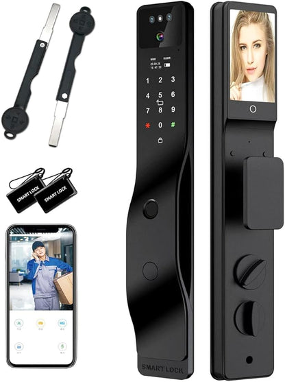 Sophies Smart Door Lock with Camera, Wi-Fi Smart Locks Fully Automatic 3D Face Recognition Smart Biometrics Fingerprint Door Lock Tuya Remote Control NFC Password with Doorbell