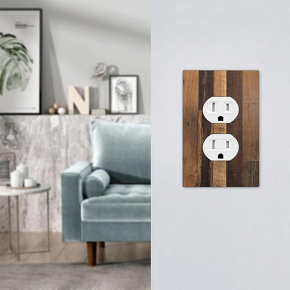 Rustic Brown Wood Vintage Wood Board Outlet Covers 1 Gang Duplex Light Switch Cover Decorative Switch Plates Electrical Receptacle Faceplate Wall Plate For Farmhouse Cabin Decor
