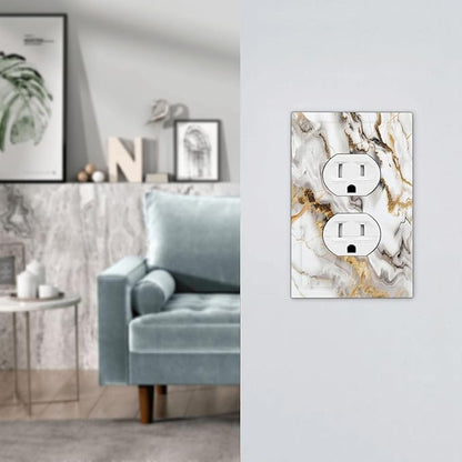 Luxurious Marble Abstract White Gold Tile Modern Simplicity Outlet Covers 1 Gang Duplex Light Switch Cover Decorative Switch Plates Electrical Receptacle Faceplate Wall Plate for Bathroom Kitchen Home