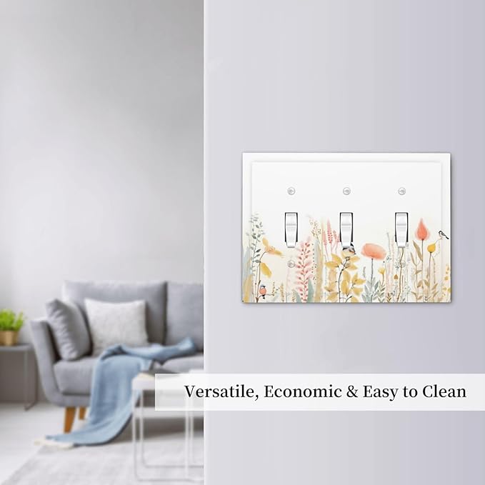 Decorative Switch Plates Colorful Floral Watercolour Cuddly Bird 3 Gang Wall Plate Triple Toggle Light Switch Cover Faceplate Electrical Wall Panels For Bed Room Living Room Decor